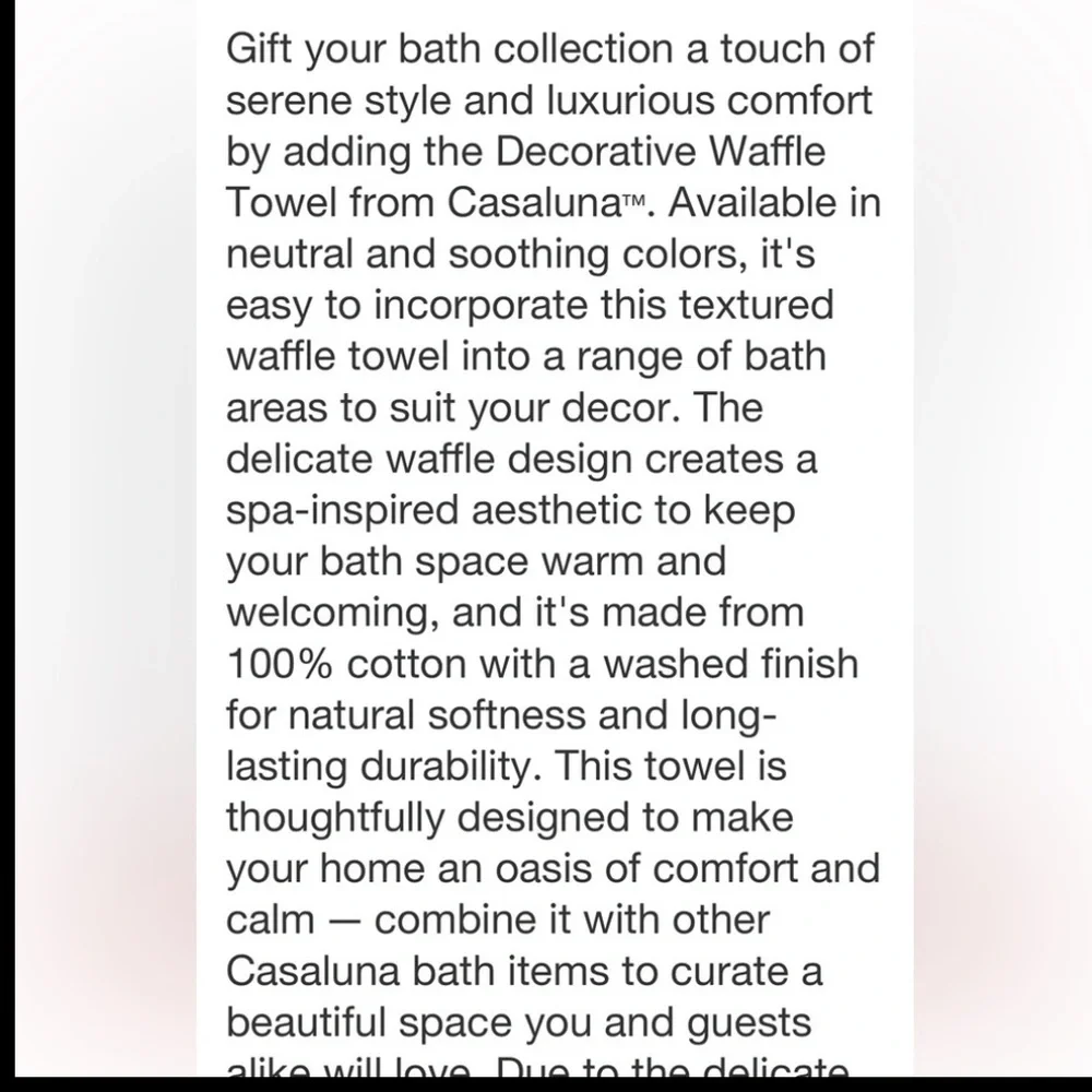 CASALUNA NWT 100% cotton waffle bath towel -dark gray